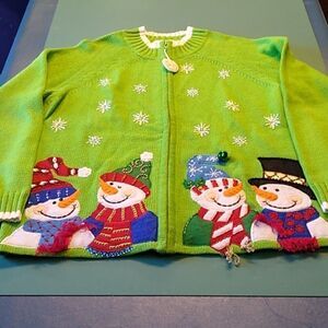 Tiara International Christmas Collection Bedassel Snowman/Snowflake Sweater